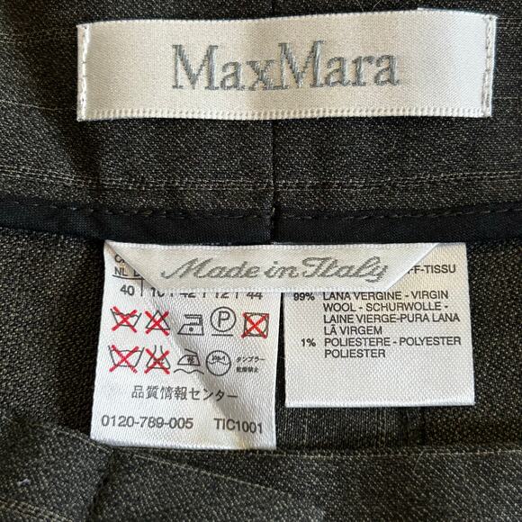 Max Mara Pants Wool Trousers Size 10 Gray Beige Pinstripes Designer Career - Picture 6 of 7